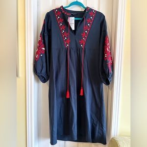 Embroidered peasant style puff sleeve dress